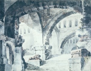 Ein Bühnenentwurf für einen gewaltigen gewölbten Innenraum von Karl Friedrich Schinkel