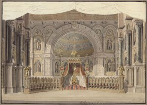 Agnes von Hohenstaufen. Oper von Gaspare Spontini. Entwurf zur 1. Dekoration. Kaisersaal