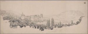 Ansicht des Heidelberger Schlosses mit der Neckarbrücke und dem Neckartal von Karl Friedrich Schinkel