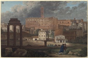 Ansicht des Kapitols in Rom vom Campo Vaccino aus von Karl Friedrich Schinkel