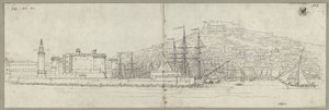 Ansicht von Neapel mit Blick auf den Hafen, das Castel Nuovo, den Leuchtturm und das Castel Sant
