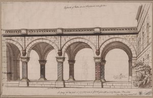 Ariodant. Oper von Etienne Nicolas Méhul. Entwurf zur 1. Dekoration. Arkadengang / Eine Galerie von Karl Friedrich Schinkel