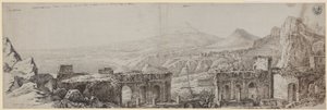 „Aussicht vom antiken Theater in Taormina über die Küste von Catania und den Monte Gibello oder Aetna“ von Karl Friedrich Schinkel