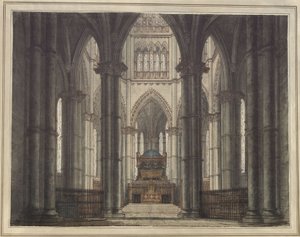 Axel und Walburg. Trauerspiel von Adam Oehlenschläger. Entwurf zu einer Dekoration. Inneres einer Gruftkirche von Karl Friedrich Schinkel