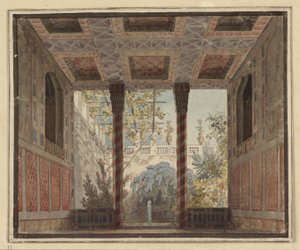 Axur, König von Ormus. Oper von Antonio Salieri. Entwurf zur 6. Dekoration. Gartenzimmer der Astasia von Karl Friedrich Schinkel