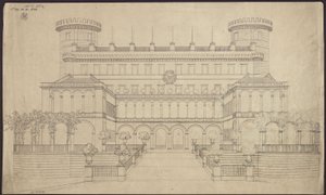 Bad Muskau. Schloss. Erster Umbauvorschlag. Aufriss der Südseite von Karl Friedrich Schinkel