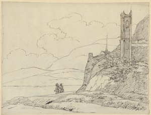Berglandschaft mit Turmruinen und Figuren von Karl Friedrich Schinkel