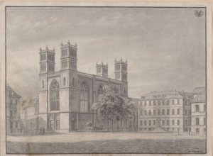 Berlin. Friedrichswerdersche Kirche. Perspektivansicht und Variante mit vier Ecktürmen von Karl Friedrich Schinkel