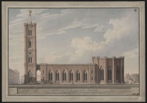 Berlin, Spittelmarkt. Entwurf zur Gertraudenkirche. Außenansicht von Karl Friedrich Schinkel