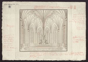 Berlin, Spittelmarkt. Entwurf zur Gertraudenkirche. Innenansicht des Chores, mit Korrekturen von Karl Friedrich Schinkel
