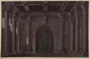 Braut von Messina. Trauerspiel von Friedrich Schiller. Entwurf zur 1. und zur letzten Dekoration. Halle mit Säulen und Portal von Karl Friedrich Schinkel