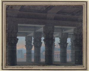 Die Zauberflöte. Oper von Wolfgang Amadeus Mozart. Entwurf zur 8. Dekoration. Vorhalle des Labyrinths von Karl Friedrich Schinkel