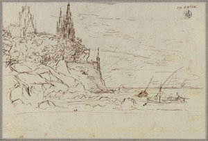Eine gotische Kirche an einer steilen Meeresküste von Karl Friedrich Schinkel