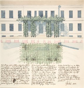 Aufriss und Plan der Fassade eines Gebäudes, 1840