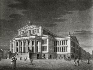 Ansicht des Schauspielhauses in Berlin, Kupferstich von Karl Friedrich Schinkel