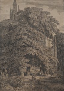 Gotische Kirche unter Eichen