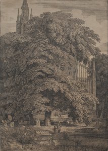 Gotische Kirche unter Eichen