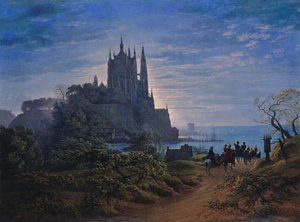 Gotische Kirche auf einem Felsen am Meer, 1815 von Karl Friedrich Schinkel