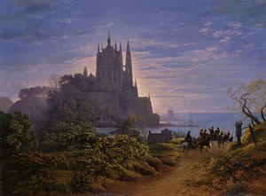 Gotische Kirche auf einem Felsen am Meer von Karl Friedrich Schinkel