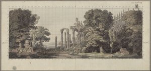 Kirche und Ruinen eines gotischen Klosters unter Bäumen von Karl Friedrich Schinkel