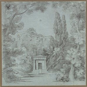 Orpheus und Eurydike. Oper von Christoph Willibald Gluck. Entwurf zur 1. Dekoration (?). Entwurf zu einem Mausoleum an einem Felsen von Karl Friedrich Schinkel