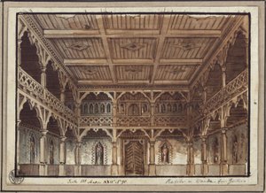 Ratibor und Wanda. Schauspiel von Jakob Andreas Konrad Levezow. Entwurf zur 2. Dekoration. Frauengemach in der Burg von Karl Friedrich Schinkel
