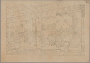 Schloss Orianda auf der Krim. Antikischer Entwurf. Perspektivische Ansicht des Portikus des Kaiserhofes mit Bassin und Museum von Karl Friedrich Schinkel