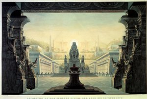 Theaterdekor: Dekor für die Oper „Die Zauberflöte“ von Wolfgang Amadeus Mozart, nach einem Libretto von Emanuel Schikaneder. Zeichnung von Karl Schinkel (1781-1841) von Karl Friedrich Schinkel