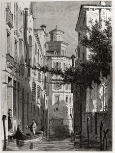 Der Palast von Bianca Cappello in Venedig. Zeichnung von Karl Girardet (1813-1871), zur Illustration von Adalbert de Beaumonts Reise nach Venedig um 1850. Gravur in „Le tour du monde“, herausgegeben von Edouard Charton von Karl Girardet