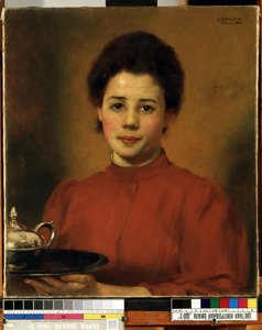 Junge Frau in Rot von Karl Gussow
