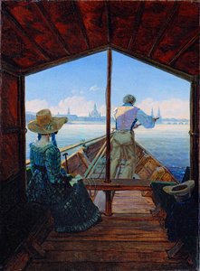 Morgen auf der Elbe. Bootsfahrt auf der Elbe bei Dresden