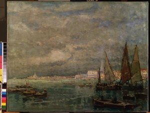Blick auf Venedig mit Segelbooten