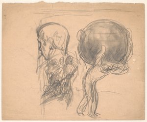 Studienblatt mit Männerporträt und Atlasfigur