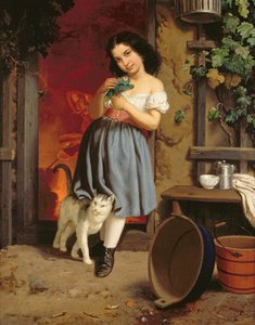 Ein junges Mädchen mit einer Katze, 1866