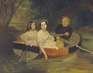 Selbstporträt mit Baronin Yekaterina Meller-Zakomelskaya und ihrer Tochter in einem Boot, 1833-1835 von Karl Pavlovich Bryullov