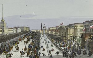 Öffentliches Vergnügen auf dem Admiralitätsplatz in Sankt Petersburg, erste Hälfte des 19. Jahrhunderts von Karl Petrovich Beggrov