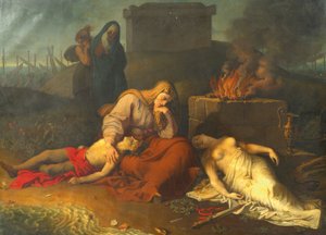 Hecabe mit den Leichnamen ihrer Kinder Polyxena und Polydoros am Grab des Achill von Karl Russ