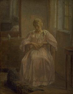 Ein junges Mädchen, Sophie Lofthus, mit einem Hund