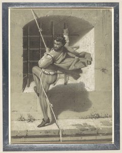 Benvenuto Cellini flieht aus der Engelsburg in Rom an einem Seil aus zusammengeknoteten Tüchern von Karl Theodor Piloty