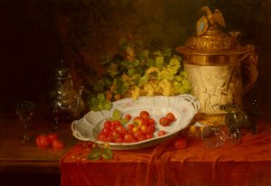 Stillleben mit Erdbeeren und Trauben von Karl Thoma Hofele