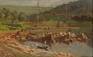 Karl Weysser - Schiffe in Neckarsteinach, 1893 von Karl Weysser