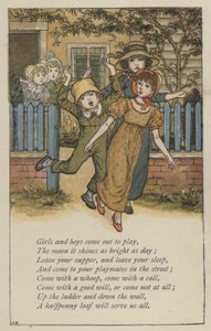 Mädchen und Jungen kommen zum Spielen heraus von Kate (after) Greenaway