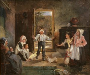 Kinder spielen Blindekuh