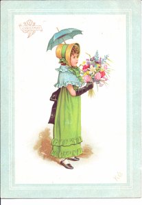 Viktorianische Grußkarte von Kindern in Kostümen beim Tanzen, ca. 1880