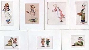 Sammlung von Miniatur-Aquarellen spielender Kinder