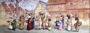 Prozession von sechzehn Kindern, die Blumen tragen, ca. 1876 von Kate Greenaway