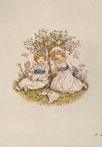 Zwei Mädchen mit Puppen unter einem Rosenbusch, 19. Jahrhundert von Kate Greenaway