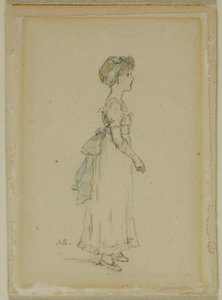 Junges Mädchen mit blauen Bändern von Kate Greenaway