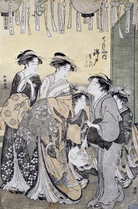 Kurtisane Nishikido aus dem Chojiya Teehaus, umgeben von ihren Damen, Detail