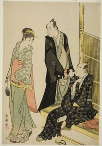 Die Schauspieler Onoe Matsusuke I und Ichikawa Omezo I in einem Teehaus von Katsukawa Shuncho